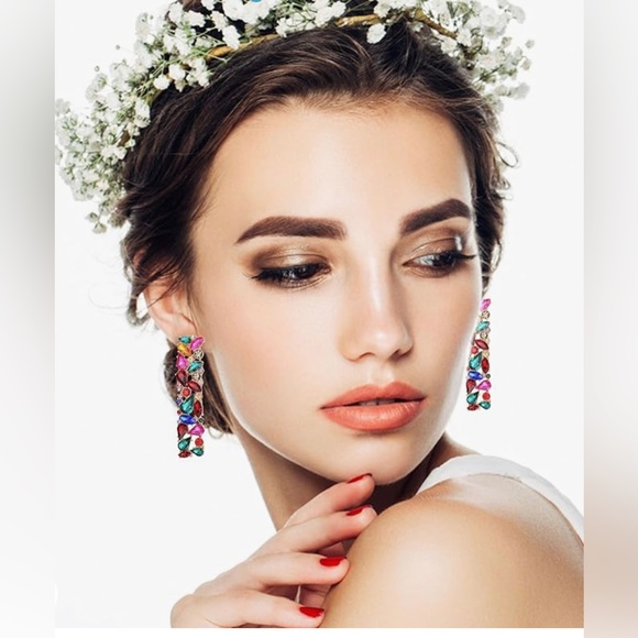 Jewelry - Earrings for Women Rhinestone Teardrop Rectangle Dangle Statement Earrings